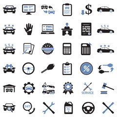 Car Dealer Icons. Two Tone Flat Design. Vector Illustration.
