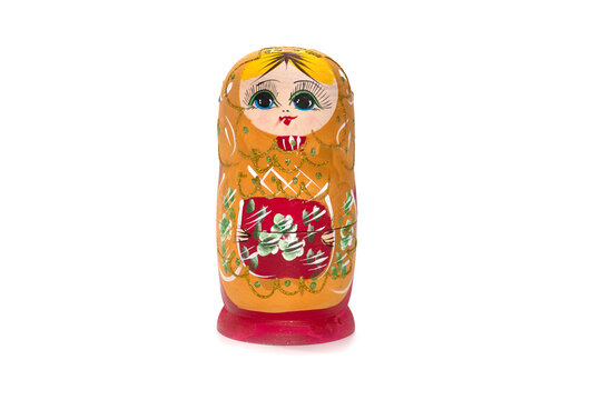 Blue matryoshkas russian wooden nesting doll. Isolated in white.