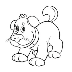 
Animals. Image of a cute puppy. Black and white drawing, isolated background.
 Coloring book for kids. Vector image. Dog.