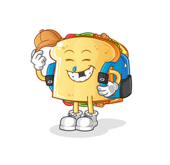 sandwich goes to school vector. cartoon character