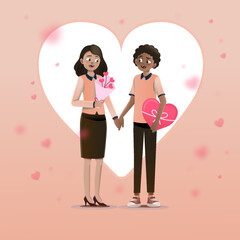 cute couple holding hand valentine date illustration