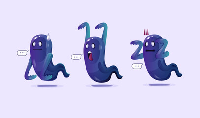 three cute ghost character design set vector