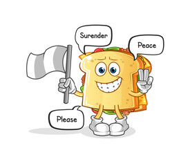 sandwich hold surrender flag mascot. cartoon vector