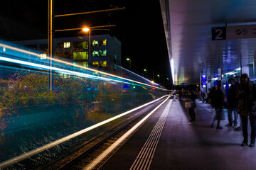 Fototapeta na wymiar Long Exposure of Metro at Metro Subway Station at Night. 
