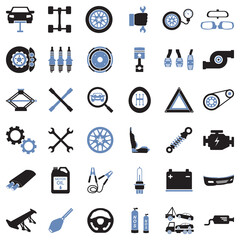 Car Parts Icons. Two Tone Flat Design. Vector Illustration.
