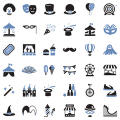 Carnival Icons. Two Tone Flat Design. Vector Illustration.