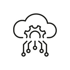 Cloud Server Setting Line Icon. Cloud Computing Configuration Linear Pictogram. Digital Cloud with Gear Configuration Concept Outline Icon. Editable Stroke. Isolated Vector Illustration