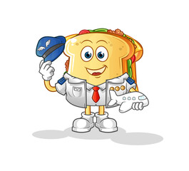 sandwich pilot mascot. cartoon vector