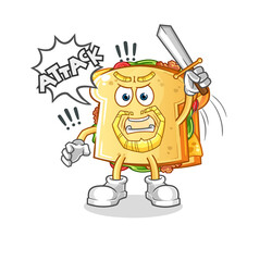 sandwich knights attack with sword. cartoon mascot vector