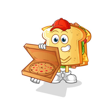 recommend clip art: sandwich pizza delivery boy vector. cartoon character