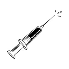 Hand drawn syringe isolated on white background. Vector illustration.