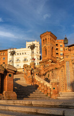 Fototapeta na wymiar Moorish tower of the Ovalo staircase in Teruel, Aragon, Spain
