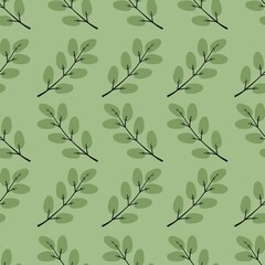 Fototapeta na wymiar flower pattern - cute plant leaves on a light green background