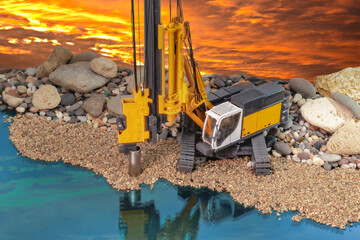 Powerful hydraulic drilling rig. Device of bored piles. Pile foundations. Soil strengthening for...