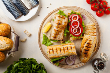 Traditional Turkish sandwich with a scorched mackerel
