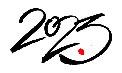 2023 brush stroke lettering. Grunge texture handwritten design element for calendar, New Year greeting card. Hand drawn black inscription.