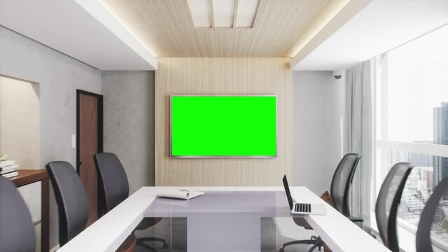 Modern Conference Room With Green Screen Television