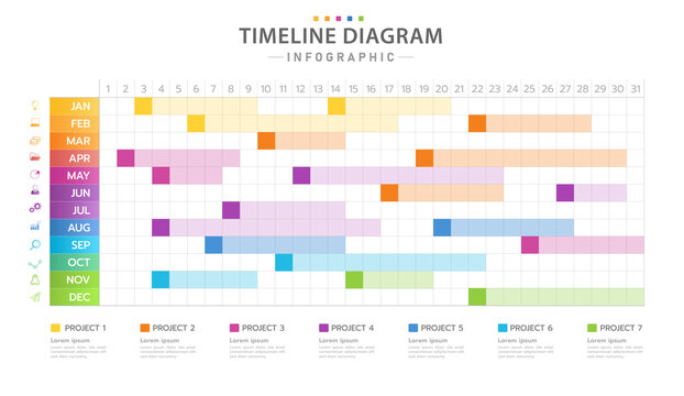 Infographic template for business. Monthly modern Timeline Gantt chart with table, presentation vector infographic.