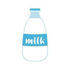 bottle of milk isolated on white background, cartoon style