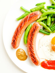 Egg sausages and green beans