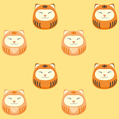 Maneki Neko. Happy cat. Seamless pattern. Vector.