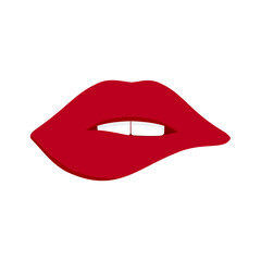 Red lips vector illustration. Icon isolated on white.