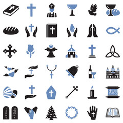 Christianity Icons. Two Tone Flat Design. Vector Illustration.