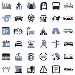 City Icons. Two Tone Flat Design. Vector Illustration.