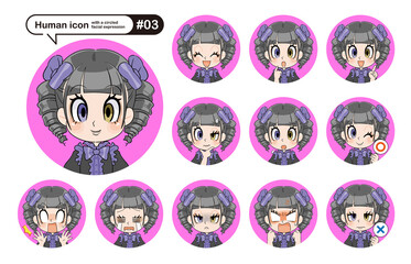 表情違いの人物アイコンセット(丸抜き) #03