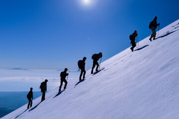 nice winter activity for professional climbers to very high mountains - obrazy, fototapety, plakaty