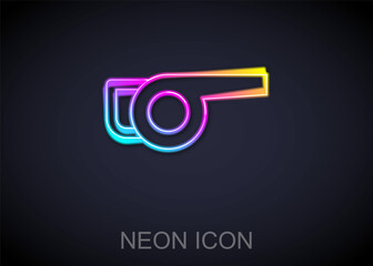 Glowing neon line Leaf garden blower icon isolated on black background. Vector