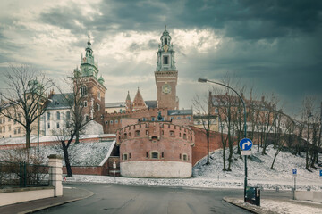 Wawel Castle in the city of Krakow, Poland.
