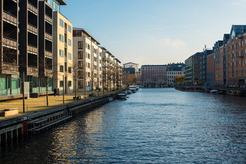 modern city district and the lake