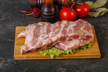 Raw pork ribs for cooking