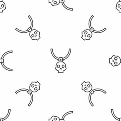 Grey line Necklace amulet icon isolated seamless pattern on white background. Vector