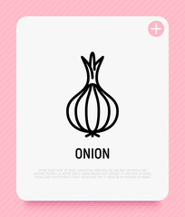 Onion thin line icon. Vegetable, flovouring. Healthy organic food. Vector illustration.