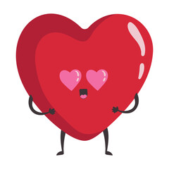 Vector illustration of a cute heart with a face and loving eyes. Valentine's day concept character in love.