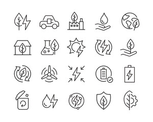 Green Energy Icons - Vector Line Icons. Editable Stroke. Vector Graphic