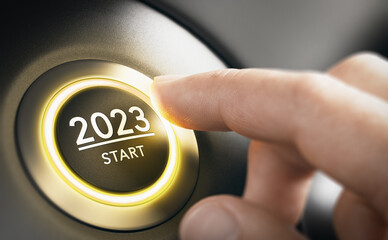 Year 2023 Start, Two Thousand and Twenty Three Concept. - obrazy, fototapety, plakaty