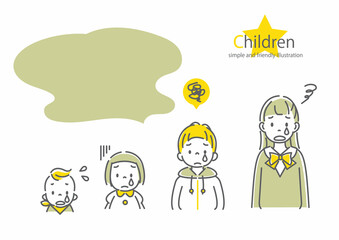 いろいろな年齢の子供たちのイラストセット　悲しい