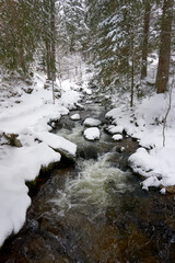Fototapeta na wymiar famous menzenschwander waterfalls in winter in the black forest