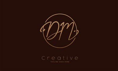 Initial DM Logo. hand drawn letter DM in circle with gold colour. usable for business. personal and company logos. vector illustration