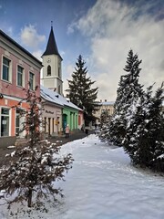 Fototapeta na wymiar BISTRITA,Romania, - reformed church,Winter time january 2022
