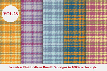 Plaid Pattern Bundle 5 designs Vol.28 Buffalo Vector, Tartan Fabric background wallpaper

