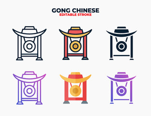 Gong icon set with different styles. Editable stroke and pixel perfect.