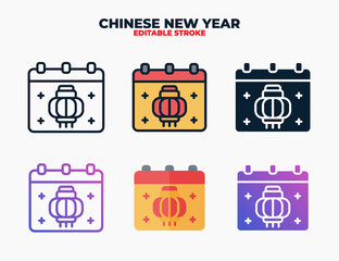 Chinese New Year Calendar icon set with different styles. Editable stroke and pixel perfect.
