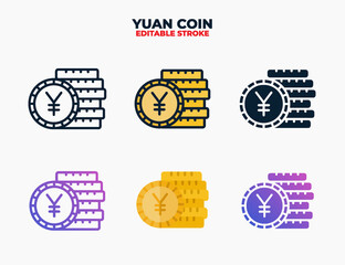 Yuan coin icon set with different styles. Editable stroke and pixel perfect.