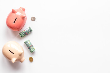 Piggy banks with dollars. Financial planning concept
