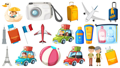Set of summer vacation objects and elements