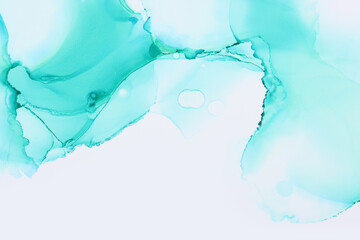 art photography of abstract fluid painting with alcohol ink, blue and turquoise colors
